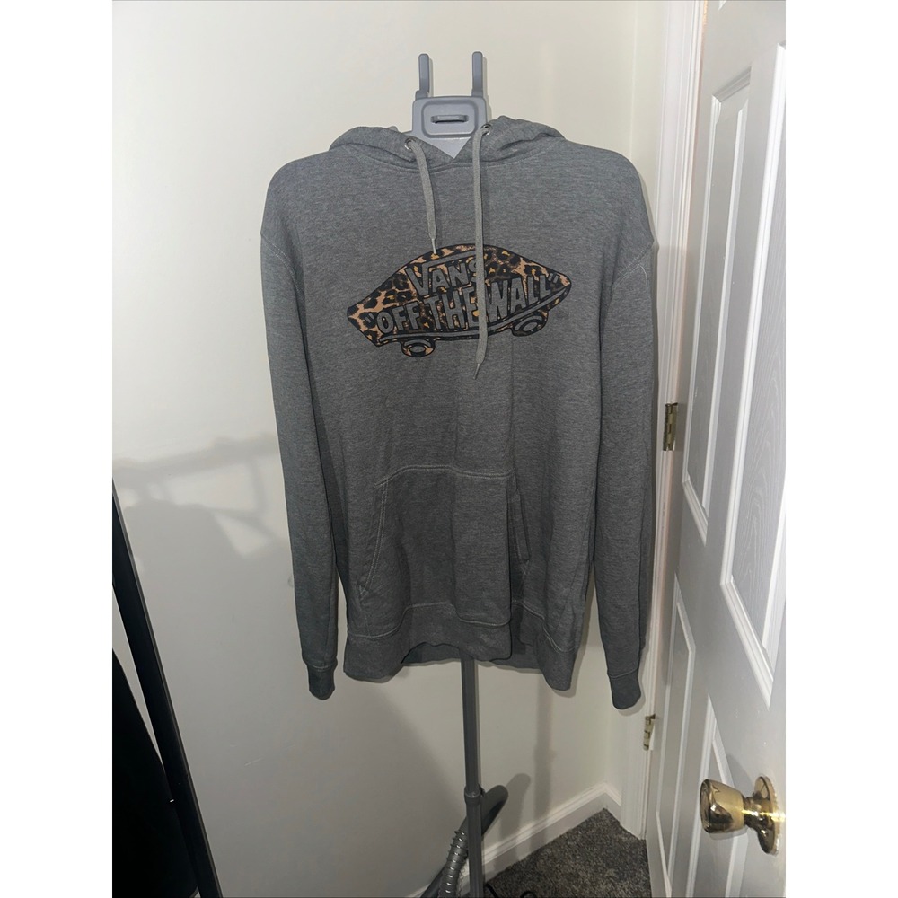 Vans Off The Wall Gray Hoodie Sweatshirt Leopard Print Pullover Medium